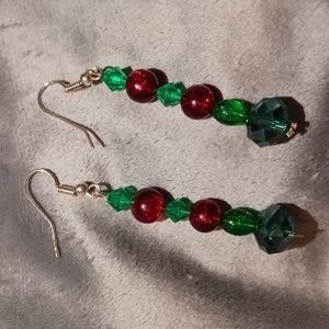 Green and red Christmas earrings
